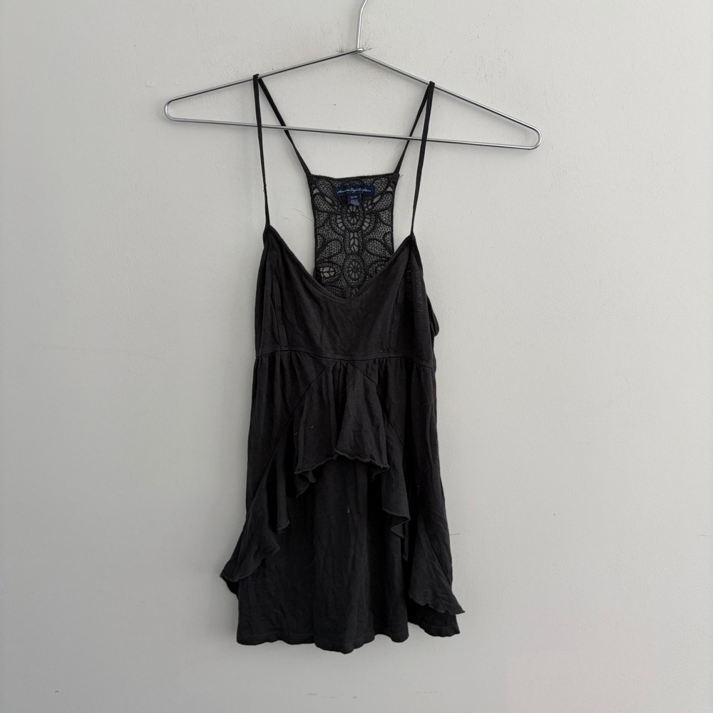 American Eagle Outfitters Black Lace Back Ruffle Cami Tank Top XS